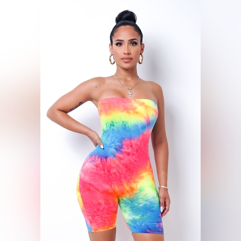 NEW! Colorful Strapless Tie-Dye Romper